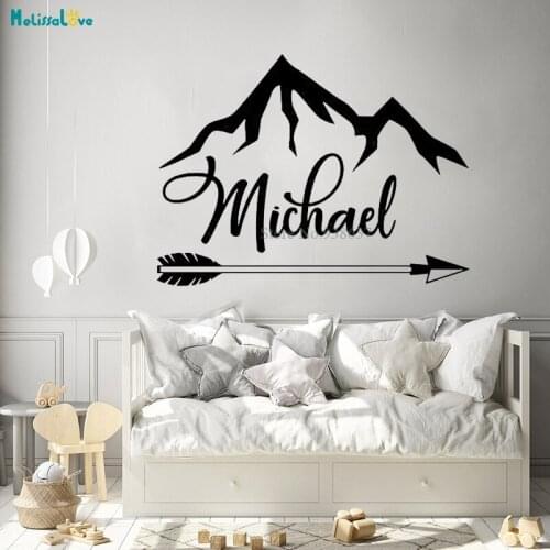 Custom Name Sticker Mountain Arrow Baby Room Personalized Decal Kids Nursery Decor Removable Vinyl Wall Stickers BA461