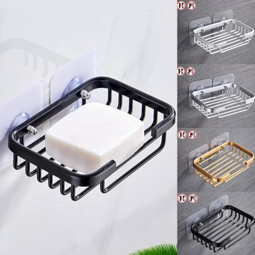 1 Pcs Drill Free Soap Dish Holder Wall Mounted Storage Rack Holder Hollow Type Soap Sponge Dish Bathroom Accessories Equipment