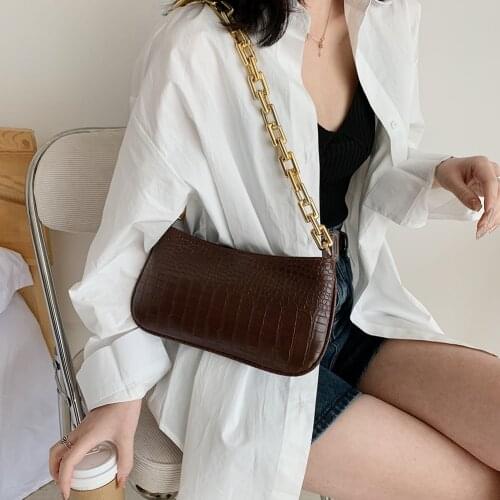 New Fashion Exquisite Shopping Bags Vintage Alligator Pattern Shoulder Bag Women PU Leather Thick Female Chain Elegant Handbag