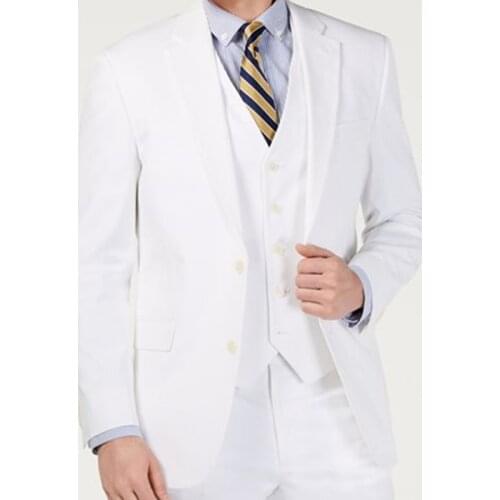 New Elegant Fashion Tailor Made White Suit For Mens Wedding Suits Slim Fit Wedding Beach Dinner Party 3 Prc (Jacket+Vest+Pants)