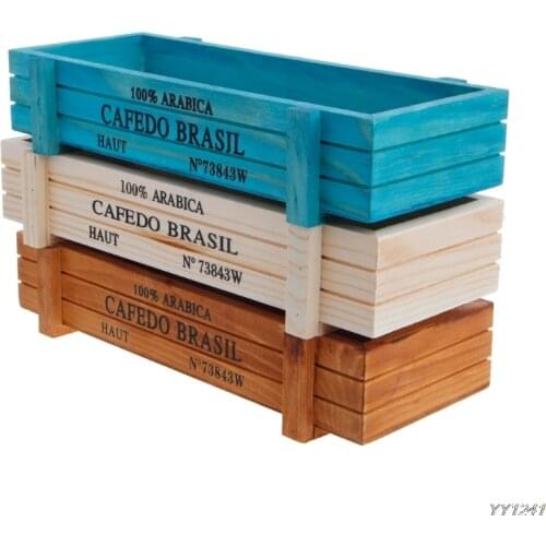 New Blue Log White Garden Plant Pot Decorative Vintage Succulent Wooden Boxes Crates Rectangle Table Flower Pot Gardening Device