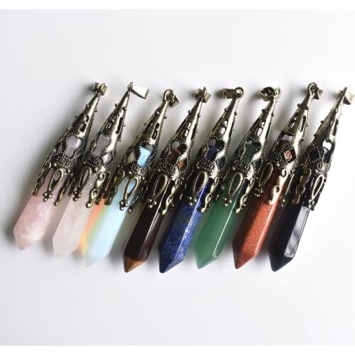 Wholesale 8pcs/lot Retro Natural Gem Stone Pendulum for Divination Wicca Birthstone Quartzs Opal Lapis Lazuli Stone Pendants