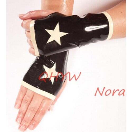 Sexy Design Unisex Latex Exotic Lingerie Black Spliced No Fingers Short Wrist Gloves Club Cekc Zentai Fetish