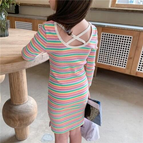 Girls Dress Baby Clothes Dresses long sleeve Children Clothing Rainbow Cotton Princess Kids dress for2-7 Y #0174