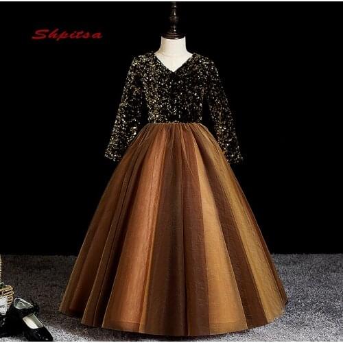 Long Sleeve Flower Girl Dresses for Weddings Party Luxury Flowergirl First Communion Pageant Dresses For Girls