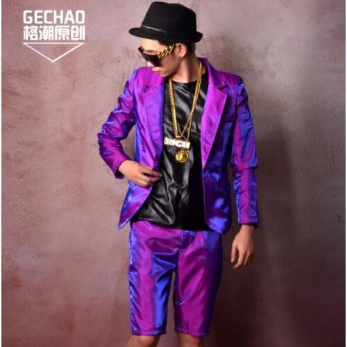 Purple Dazzling blazer men suits designs jacket mens england coat stage singers clothes dance star style dress punk rock