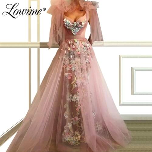 Pink Arabic Evening Dress Capped Sleeves Flowers Vestido De Festa Islamic Dubai Kaftans Saudi Arabic Evening Gowns Prom Dresses