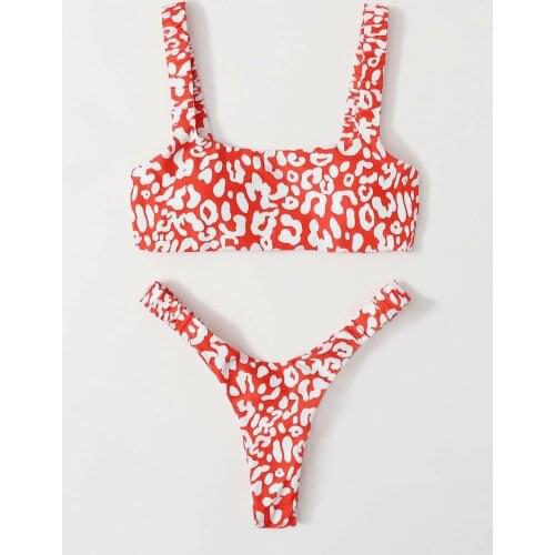 Sexy Red Leopard Print Bikini Women Push Up Micro Swimsuit Female High Cut Bathing Suit Triangle Swimwear Trajes De Bano 2021