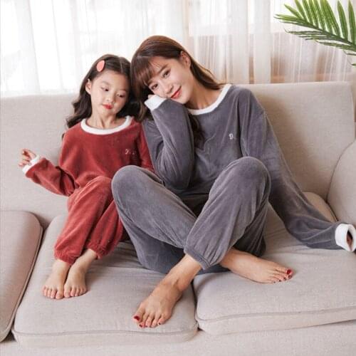 Warm pants suit for children plus velvet pajama for girls and boys clothing for children winter family and family home wear war