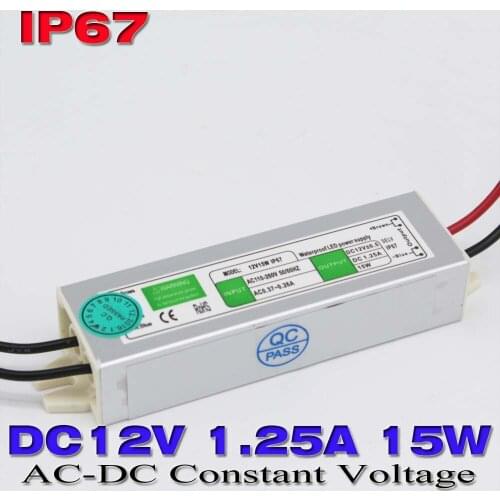 DC12v 1.25A 15W Waterproof IP67 Switching Power Supply Transformer 100-240V AC to DC Power Driver for Outdoor Led Strip Lamp