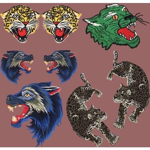 Embroidery Tiger Leopard Wolf Head Patches Sew on Stickers For Jacket Back Decoration Badges