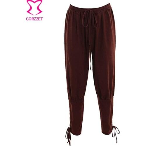 Adult Brown Medieval Renaissance Vintage Trousers Halloween Pirate Horseman Cosplay Steampunk Pants