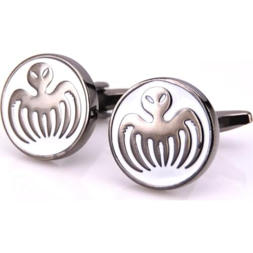 HYX Jewellery 007 James Bond Spectre Logo Cufflinks Black and White Enamel Men Wedding Party Cuff Links Movie Jewelry