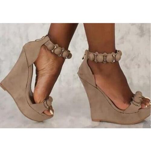 Woman Summer Sexy Wedge Sandals Platform T-bar Pom Pom Buttons Ladies High Heels Shoes Women Fashion Open Toe Female Footwear