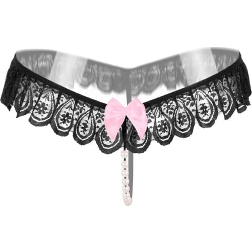 Women Sexy Pearl Thong Open Crotch Lace Erotic Panties 6 Colors Transparent Sexi G String Lingerie Briefs Ladies Underwear