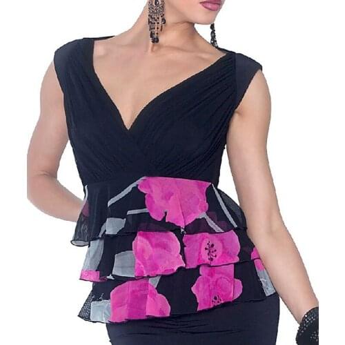 Women V-neck Latino Dance Practie Top Mesh Salsa Dance Costume Sleeveless Ballroom Peformance Clothes Waltz Dance Wear JL1110