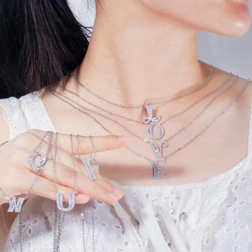 Fanqieliu Real 925 Sterling Silver Chain A-Z 26 Letter Pendants Crystal Pendant Necklace For Women Wedding Necklaces FQL20085