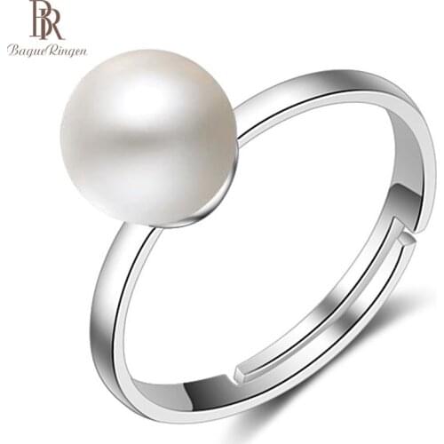 Bague Ringen 925 Silver Ring woman fashion Jewelry with round shape freshwater pearl Engagement Wedding Ring Fine Jewelry Gift