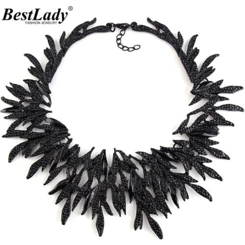 Best lady New Leaf Metal Vintage Big Brand Statement Femme Costume Accessories Necklaces & pendants Maxi Collar Necklace 2948