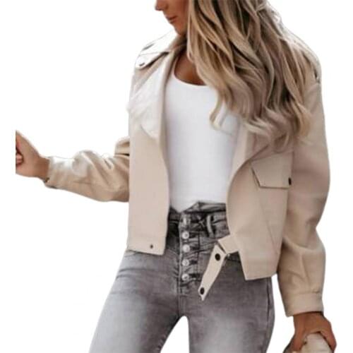 Women Coat Turn-down Collar Solid Color Cardigan Faux Leather Jacket Women With Belt for Daily Wear Womens autumn jacket