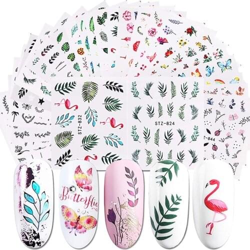 48PCS Nail Stickers Decals for Nail Art Flamingo Butterfly Leaf Flower Designs Decorations for Women Nail Tattoos for Gel Polish