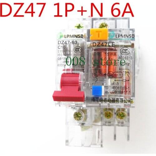 Free shipping DZ47 6A 1P+N Residual current Circuit breaker with over current and Leakage protection RCBO