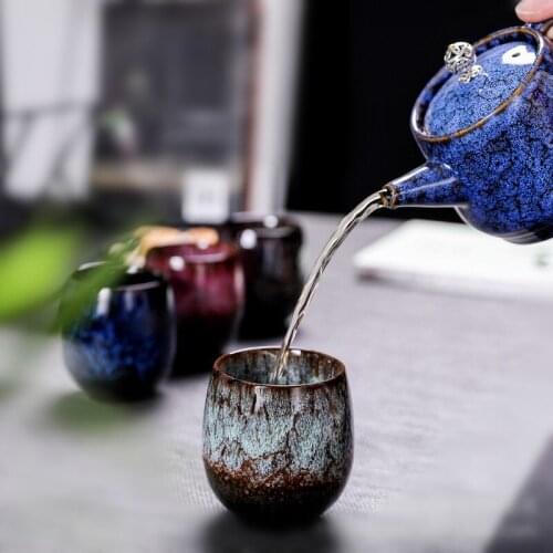 Kung Fu Tea Set Kiln Baked Tianmu Rabbit Hair Writing Brush Glaze Ceramic Single Cup Teacup Cup Master Cup 150ml Cute Cups
