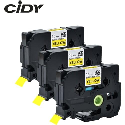 CIDY 3pks TZe S641 TZeS641 TZ-S641 TZ S641 Strong Adhesive tze-S641 Ribbon 18MM Black on Yellow Tape Cartridge For Brother