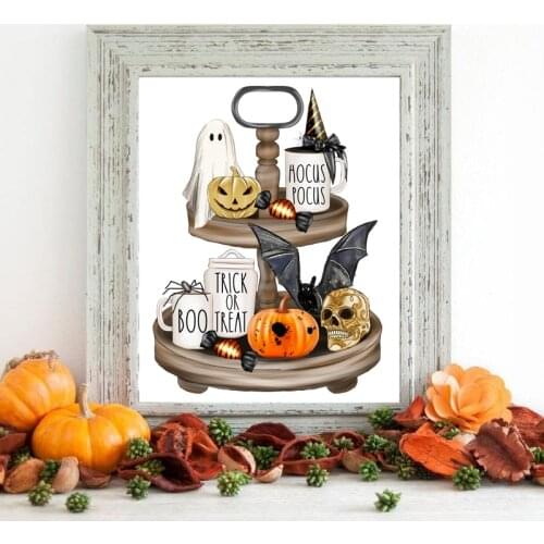 Halloween Signs Canvas Prints Trick or Treat Gaming Poster Halloween Wall Art Picture Decoration Painting Halloween Gifts Idea