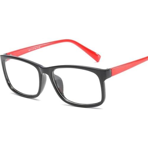 Personality Square Optical Glasses Women Men Fashion PC Clear Mirror Prescription Eyeglasses Black Frame Red Leg Y8012