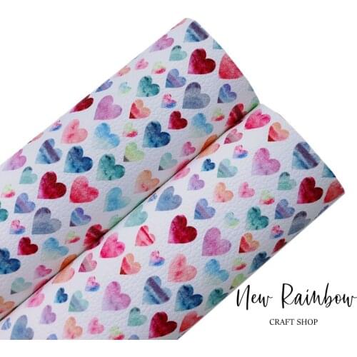 New Rainbow 30X22CM/A4 Lovely Watercolor Hearts Faux Leatherette For Making Bows, Earrings, Accessories, DIY Crafts,Homedec