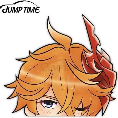 JumpTime 13 x 7.3cm For Genshin Impact Childe Anime Peeker Car Window Decals Waterproof Accessories Cartoon Car Sticker Graphic