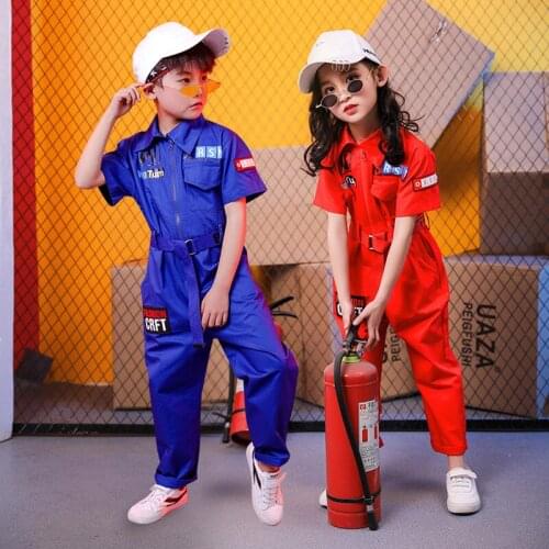 Kids Concert Jazz Dance Costume Boys Girls Short Sleeve Overalls Hip Hop Clothing Street Dancing Wear Coverall Clothes Outfits