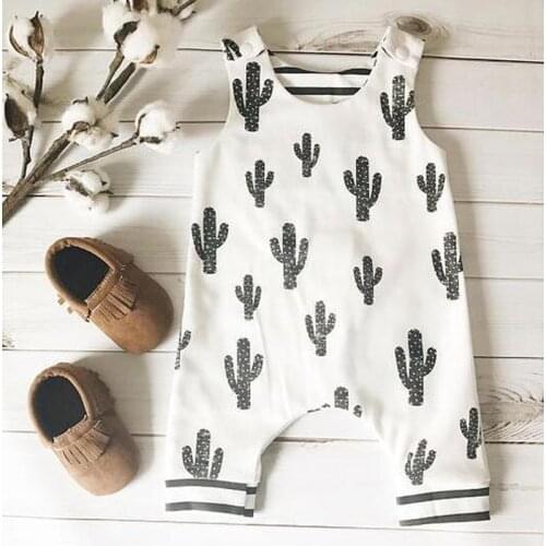 FOCUSNORM 0-24M Newborn Baby Girls Boys Cactus Printed Jumpsuits Sleeveless Button Summer Casual Rompers