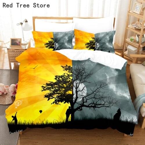 Bedding Set with Nature Tree Printed Pattern Plants Duvet Cover for Double Bed Quilt Comforter Bed Linen King Queen Home Textile