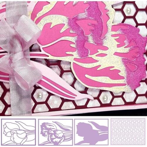 Pretty Tulip Pattern Die Cuts For Card Making Tulip+Pattern+Frame Metal Cutting Dies Stencils 2020 Embossing Crafts Cards