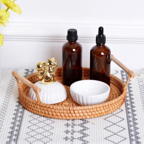 Hand-Woven Round Rattan Tray Fruit Vegetable Snacks Storage Organizer Basket with Handle Kitchen Gadgets Supplies органайзер