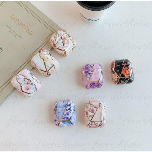 LierreRoom For IMD Soft Fully-Covered TPU Material Protective Case With Flowers Splicing Rhombus Printings For AirPods 1 2 Pro