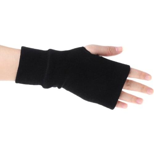 Fashion Unisex Men Women Black Knitted Fingerless Winter Gloves Soft Warm Mitten