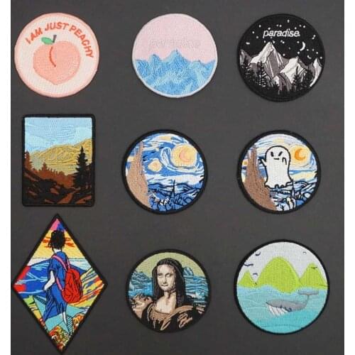 Van Gogh Paradise Roman Palace Badge Embroidered Iron On Patches for Clothes Decoration Sticker Badges Accessories Appliques