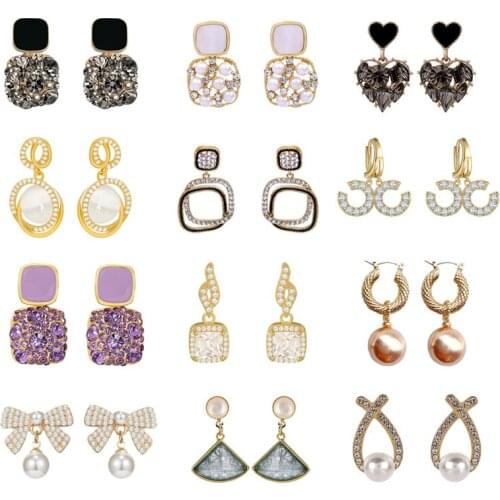YAONUAN Collection Of New Earrings For Women Rhinestone Pearl Geometry Hypoallergenic Drop Earrings Party Fashion Female Jewelry