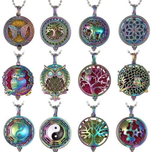 New Colorful Aromatherapy Necklace Jewelry Tree of Life Owl Elephant Butterfly Necklace Essential Oil Diffuser Locket Necklaces