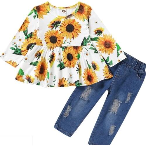 Autumn Childrens clothing Toddler Baby girls Clothes For Teenager printed Top Shirt Tops+ Pants Kids Outfits Clothes Set