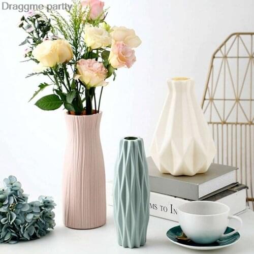 Plastic Vase Milky White Imitation Ceramic Flower Pot Flower Basket Flower Vase Decoration Home Nordic Decoration