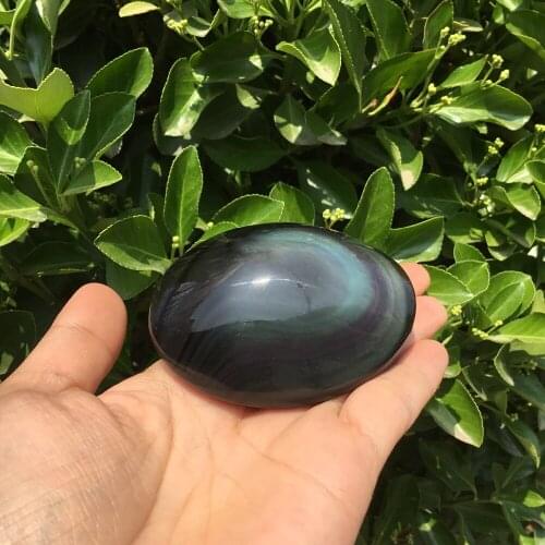 Natural Rainbow Obsidian Crystal Palm Stone For Healing