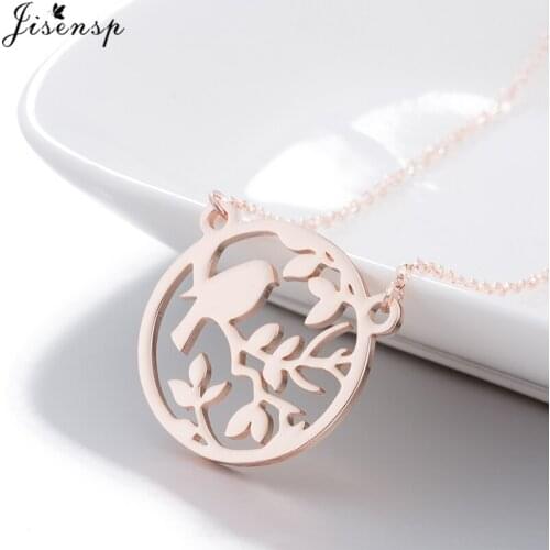 Jisensp Vintage Sparrow and Tree Pendant Necklace Delicate Round Bird Charm Necklace for Women Animal Jewelry Gift bijoux