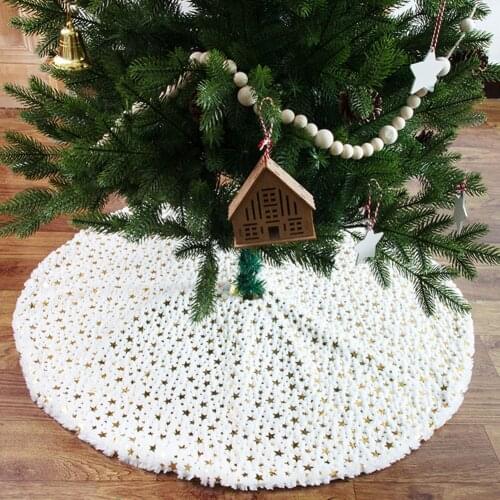 Star Printed Christmas Tree Skirt Plush Faux Fur Xmas Tree Carpet Merry Christmas Tree Decorations Ornament New Year Navidad