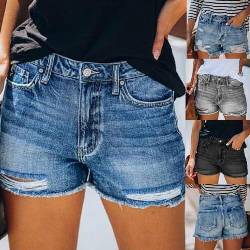 Womens Black Blue Gary Casual Stretch Pockets Denim Shorts Frayed Edge Ripped Hot Shorts 2021 New Jeans Casual Y2k Cloth