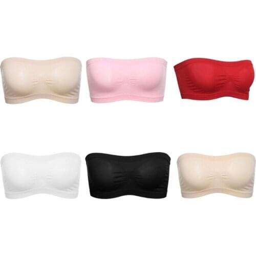 Womens One Size Strapless Seamless Stretch Bandeau Tube Bra Top Back Mesh Solid
