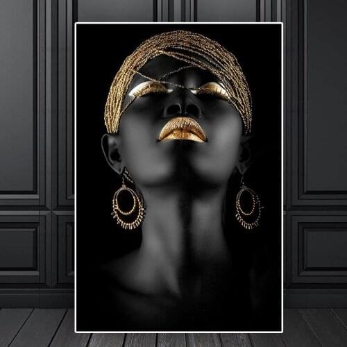Gold Black Nude African Art Woman Oil Painting on Canvas Cuadros Posters and Prints Scandinavian Wall Picture for Living Room